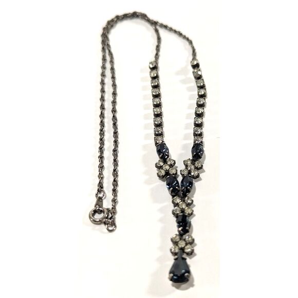 Clear and Blue Rhinestone Necklace Bracelet Set - Picture 4 of 6